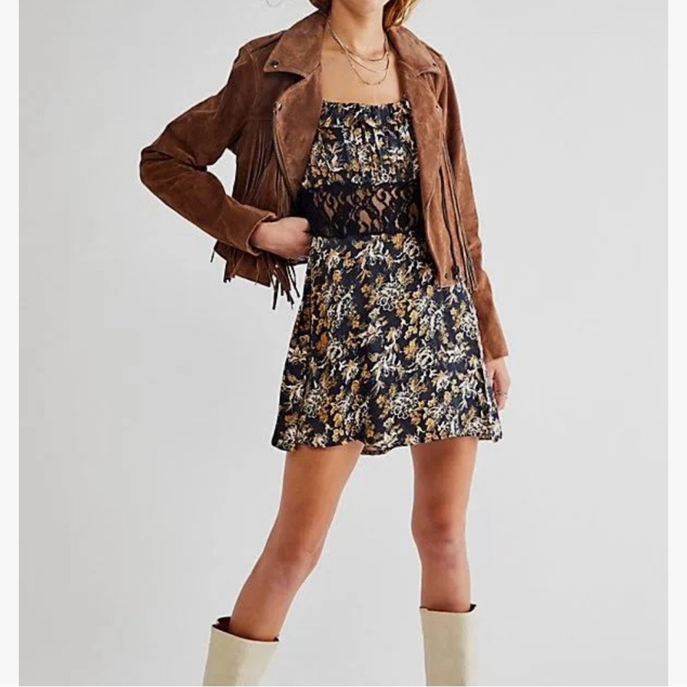 Free People Luci Mini Dress / Black Floral Backless Dress - Picture 2 of 6